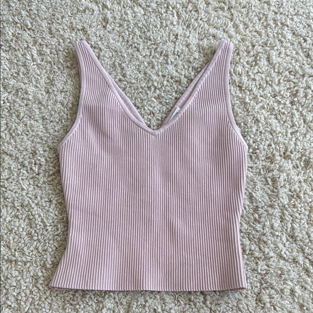 Pink Babaton Ribbed V-Neck tank top